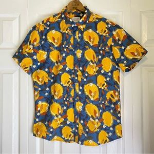 TUNEVUSE Hawaiian Shirt Lemon Blue Yellow Short Sleeves Medium